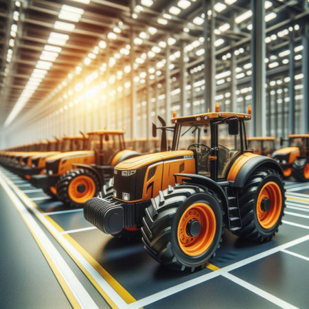 New tractors standing in the workshop of the enterpriseの素材