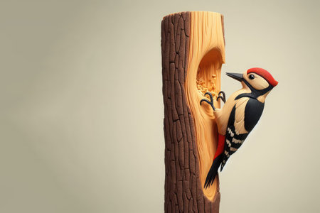 A woodpecker chisels a tree. Space for textの素材
