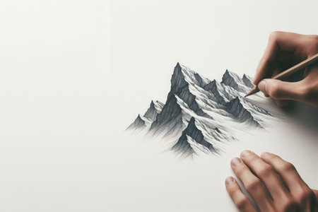 Drawing mountains with a pencil. Space for textの素材
