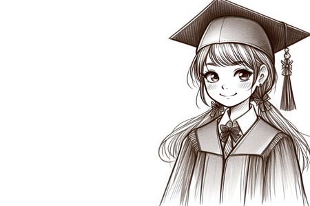 A graduate girl on a white background. Space for textの素材