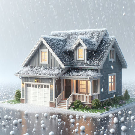 A model of a private house during the fall of a large hailstormの素材