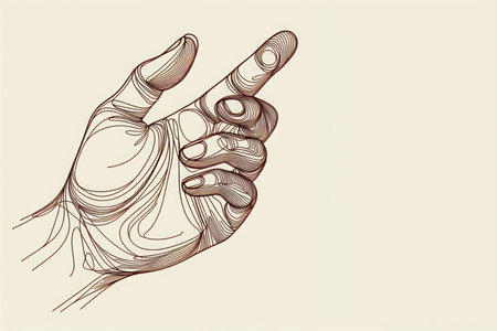 Drawn hand on a blank background. Space for textの素材