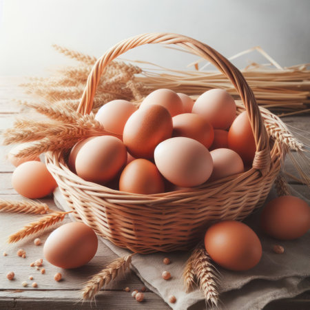 Eggs lying in a basketの素材