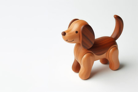 Small wooden toy dog on light background. Space for textの素材