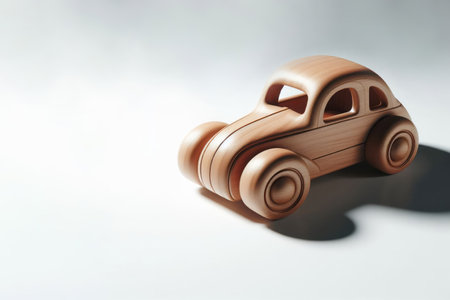 Wooden toy car on a clean background. Space for textの素材