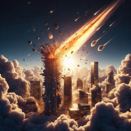 Meteorites crashing into a big cityの素材