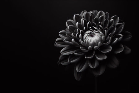 Dark flower on black background. Space for textの素材