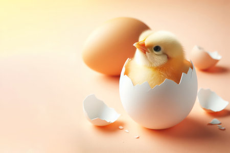 A chick hatched from an egg. Space for textの素材