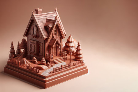 A model of a chocolate house with a plot on a clean background. Space for textの素材