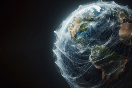 Planet Earth shrouded in cobwebs. Space for textの素材