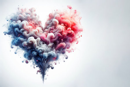Multi-colored smoke in the shape of a heart. Space for textの素材