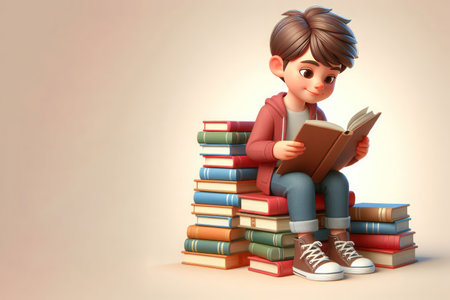 Little boy reading a book. Space for textの素材