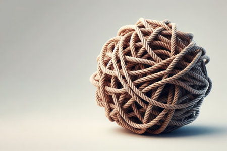 A tangled ball of rope on a clean background. Space for textの素材