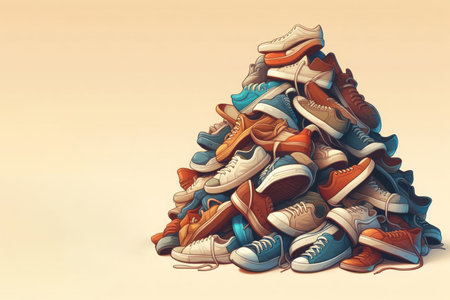 A bunch of colorful sneakers on a clean background. Space for textの素材