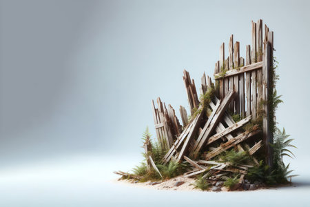 An old, dilapidated wooden fence. Space for textの素材