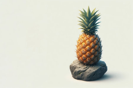 Pineapple lying on a rock. Space for textの素材