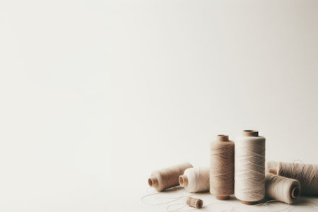Threads for sewing on a light background. Space for textの素材