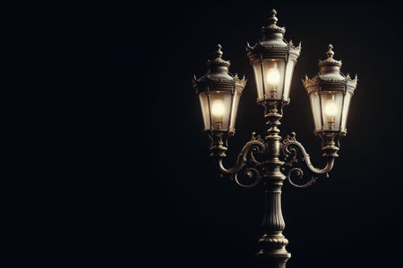 Street lamp on black background. Space for textの素材