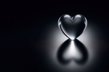 Glassy, loving heart on a dark background. Space for textの素材