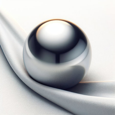 Smooth metal ball lying on fabricの素材