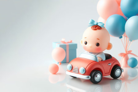 A small doll on a toy car. Space for textの素材