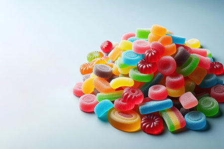 A bunch of colorful gummy candies. Space for textの素材