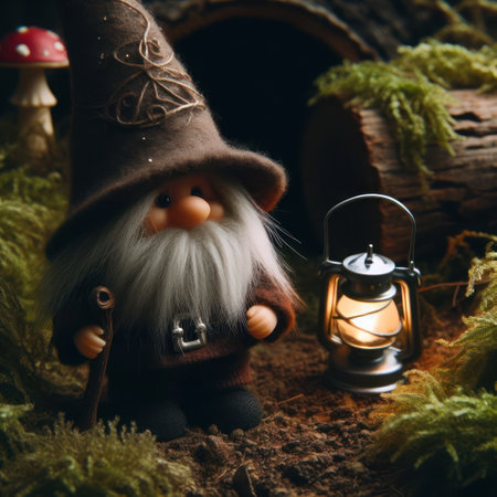 A little gnome with a lampの素材