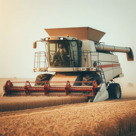 Combine harvester working in the fieldの素材