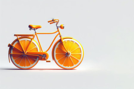 A bicycle with orange wheels. Space for textの素材