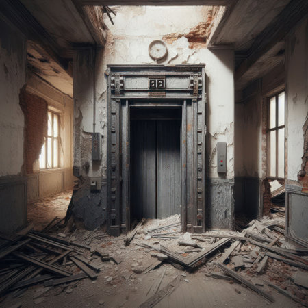 Elevator in an old, dilapidated buildingの素材