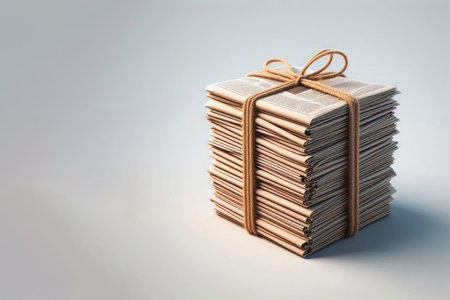 Stack of related newspapers. Space for textの素材