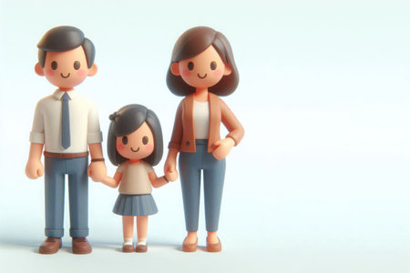 A happy family on a bright background. Space for textの素材