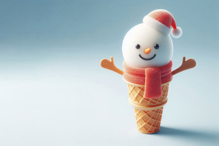 Ice cream with a snowman's head. Space for textの素材
