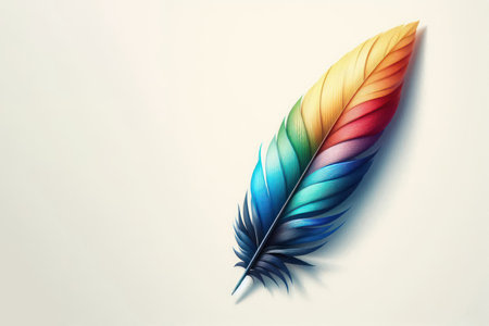 Multi-colored single feather. Space for textの素材