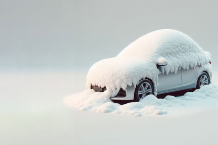 The car is covered with snow. Space for textの素材
