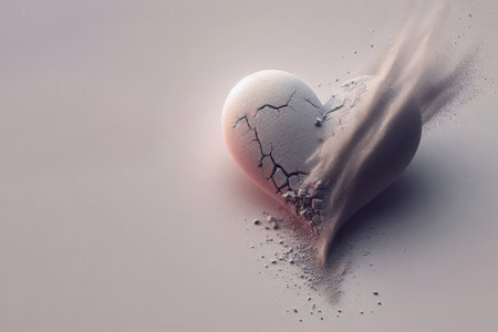 A broken heart turning to dust. Space for textの素材