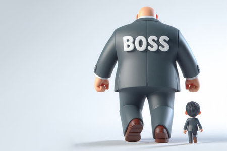 A small employee and a big boss going together. Space for textの素材