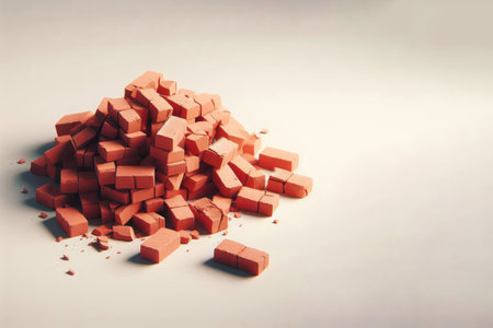 A pile of broken red bricks. Space for textの素材