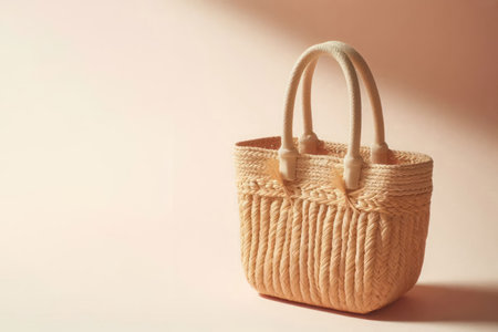 Straw shopping bag. Space for textの素材