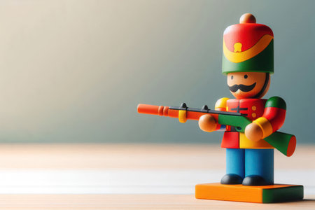 Toy wooden soldier. Space for textの素材