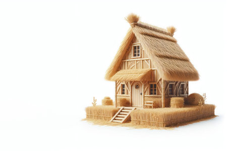Model of a small straw house. Space for textの素材
