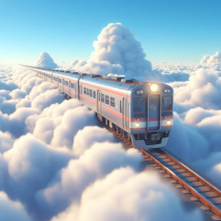 A train traveling among the cloudsの素材