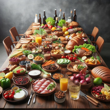 A large table with lots of foodの素材