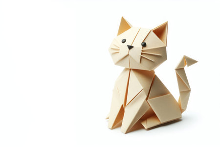 A cat made of paper on a white background. Space for textの素材