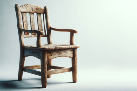 A single, old, wooden chair on a clean background. Space for textの素材