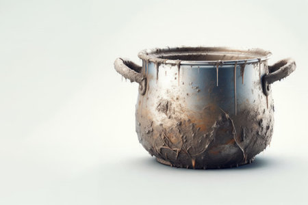A dirty pot on a clean background. Space for textの素材