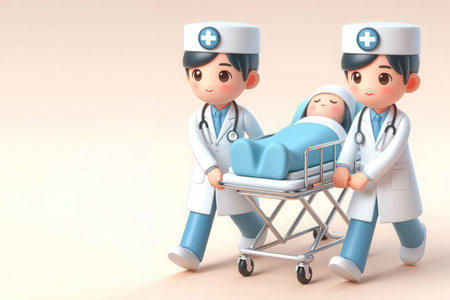 Doctors are in a hurry to take the patient on a medical gurney. Space for textの素材