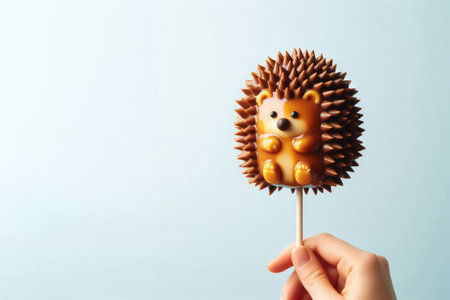 Candy on a stick in the shape of a hedgehog. Space for textの素材