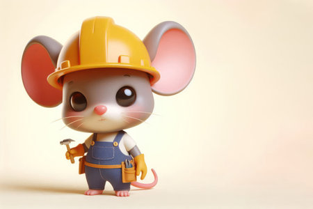 A small mouse in a construction helmet. Space for textの素材