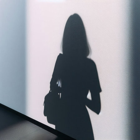 The shadow of a woman on a light wallの素材